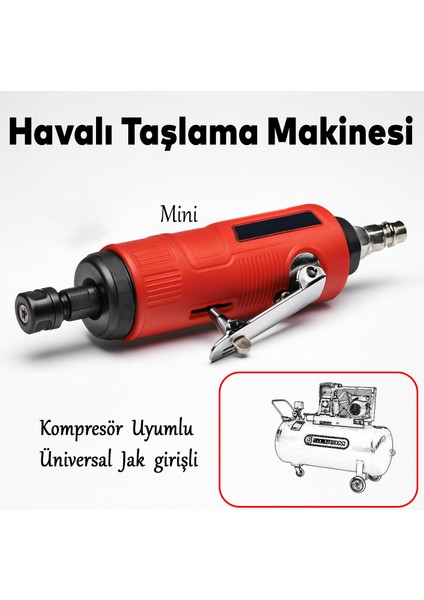 Kompresör Uyumlu Havalı Kalıpçı Taşlama Makinesi Jak Girişli 0.3 Hp 25000 Rpm 6.5 Bar 1/4" 6 mm Pens