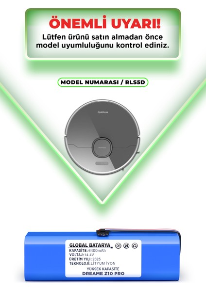 Dreame Z10 Pro Uyumlu Akıllı Robot Süpürge Bataryası 14.4V 6400MAH Li-Ion Pil (Yüksek Kapasite) indirimleri