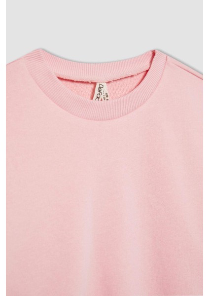 Kız Çocuk Bisiklet Yaka Basic Düz Sweatshirt