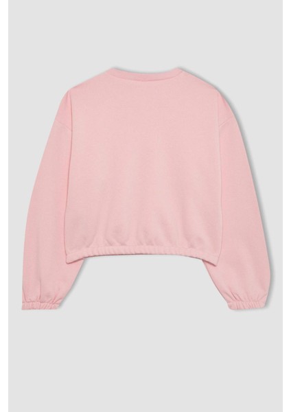 Kız Çocuk Bisiklet Yaka Basic Düz Sweatshirt