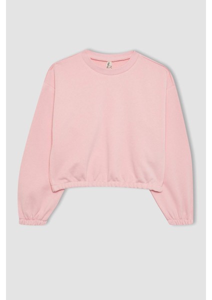 Kız Çocuk Bisiklet Yaka Basic Düz Sweatshirt B7788A8NS