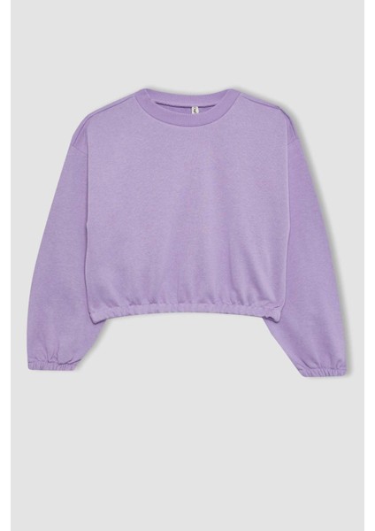 Kız Çocuk Bisiklet Yaka Basic Düz Sweatshirt B7788A8NS