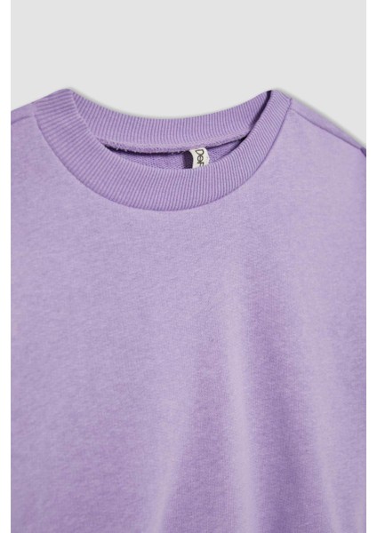 Kız Çocuk Bisiklet Yaka Basic Düz Sweatshirt B7788A8NS