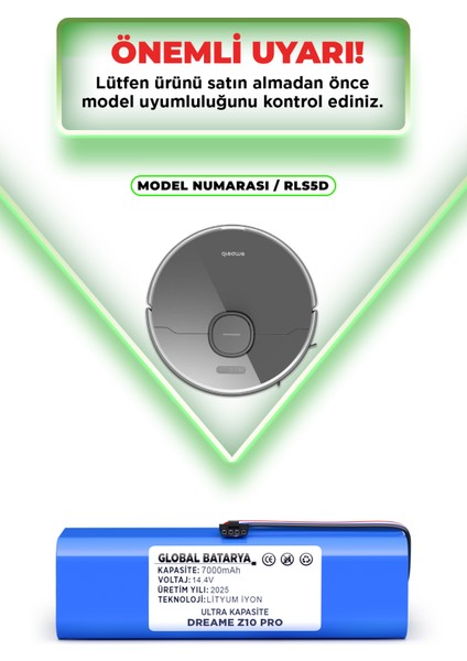 Dreame Z10 Pro Uyumlu Akıllı Robot Süpürge Bataryası 14.4V 7000MAH Li-Ion Pil (Ultra Kapasite) indirimleri