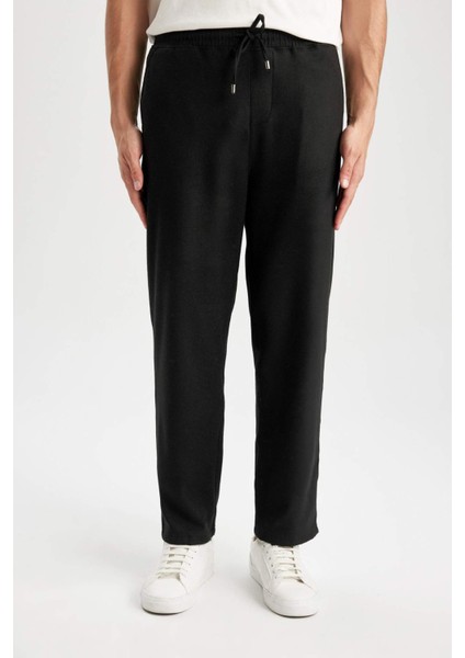 Pantolon Relax Fit Beli Bağcıklı Cepli Basic Düz Düz Paça
