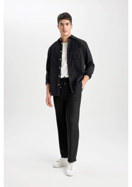 Pantolon Relax Fit Beli Bağcıklı Cepli Basic Düz Düz Paça