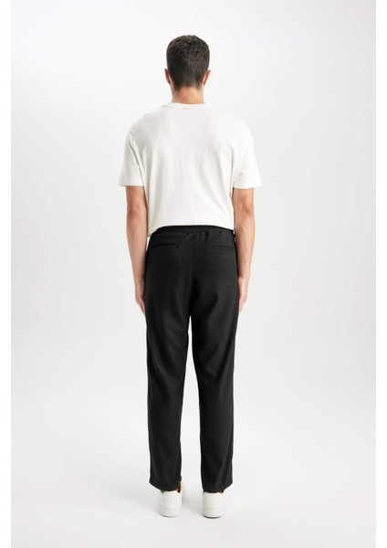 Pantolon Relax Fit Beli Bağcıklı Cepli Basic Düz Düz Paça