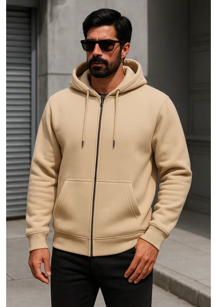 Erkek Trend Kışlık Krem Oversize Sweatshirt