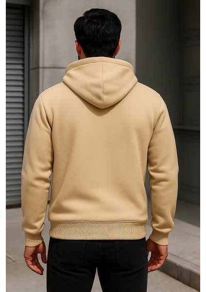 Erkek Trend Kışlık Krem Oversize Sweatshirt