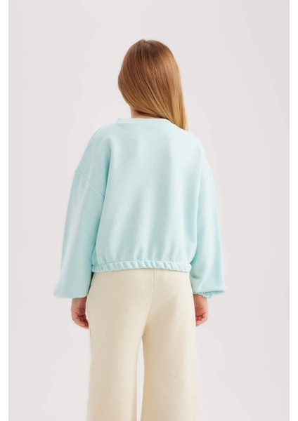 Kız Çocuk Bisiklet Yaka Basic Düz Sweatshirt