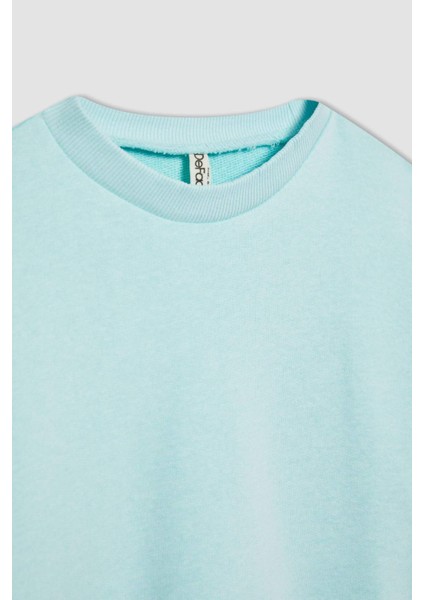 Kız Çocuk Bisiklet Yaka Basic Düz Sweatshirt