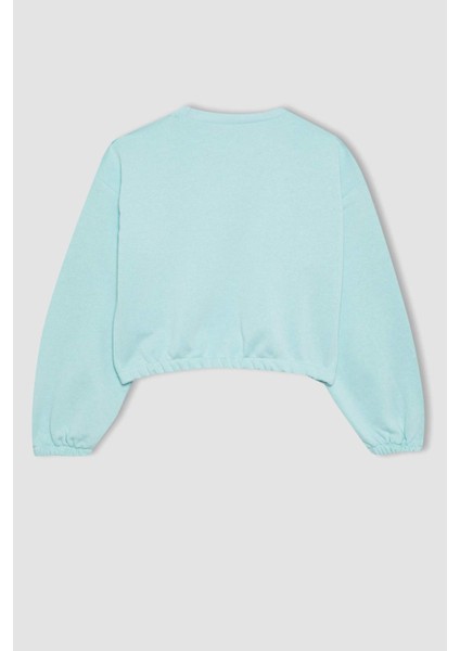 Kız Çocuk Bisiklet Yaka Basic Düz Sweatshirt