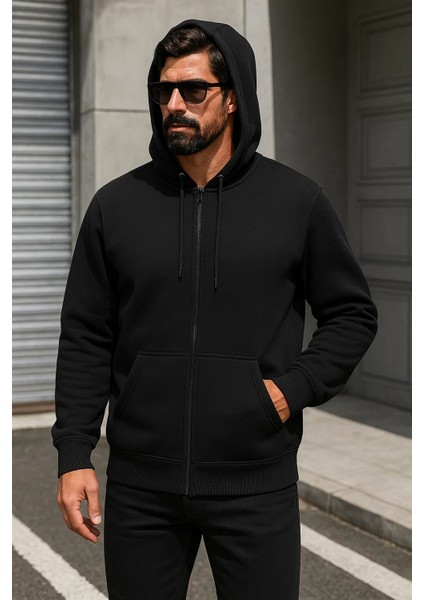 Erkek Trend Kışlık Siyah Oversize Sweatshirt