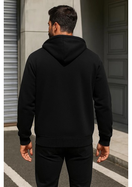 Erkek Trend Kışlık Siyah Oversize Sweatshirt