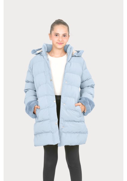 Kız Çocuk Kol ve Kapüşonda Kürk Detay Cepli Çıkabilir Kapüşon Şık Kışlık Kız Çocuk Mont fiyatları