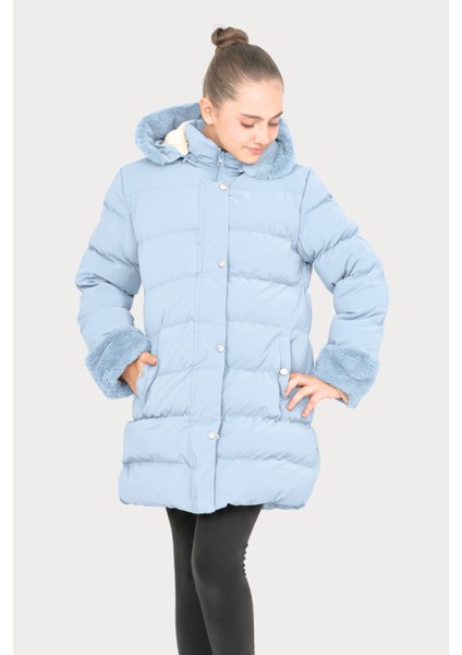 Kız Çocuk Kol ve Kapüşonda Kürk Detay Cepli Çıkabilir Kapüşon Şık Kışlık Kız Çocuk Mont fırsatları