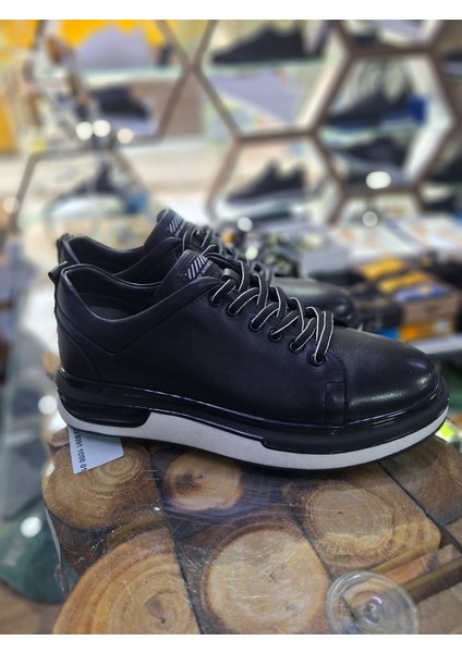 Siyah Deri Eva Taban Su Geçirmez Comfort Mevsimlik Erkek Sneaker Ayakkabı