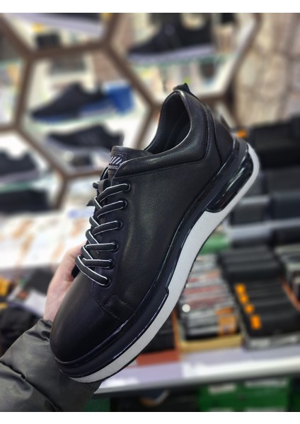 Siyah Deri Eva Taban Su Geçirmez Comfort Mevsimlik Erkek Sneaker Ayakkabı