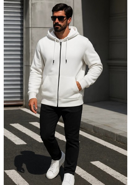 Erkek Trend Kışlık Beyaz Oversize Sweatshirt