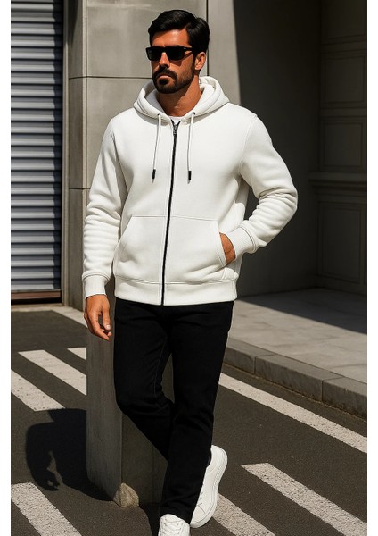 Erkek Trend Kışlık Beyaz Oversize Sweatshirt modelleri