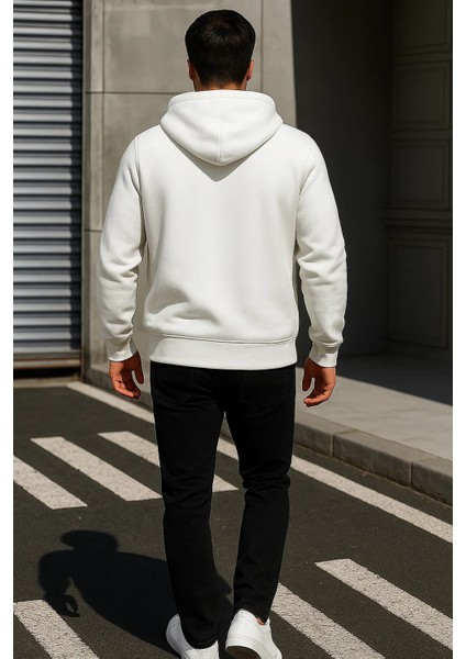 Erkek Trend Kışlık Beyaz Oversize Sweatshirt