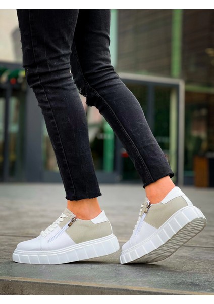Techmrt KB-X155 Kuback Beyaz Cilt Gri Süet Detaylı Beyaz Yüksek Taban Günlük Spor Ayakkabı (Numara: 41) indirimleri