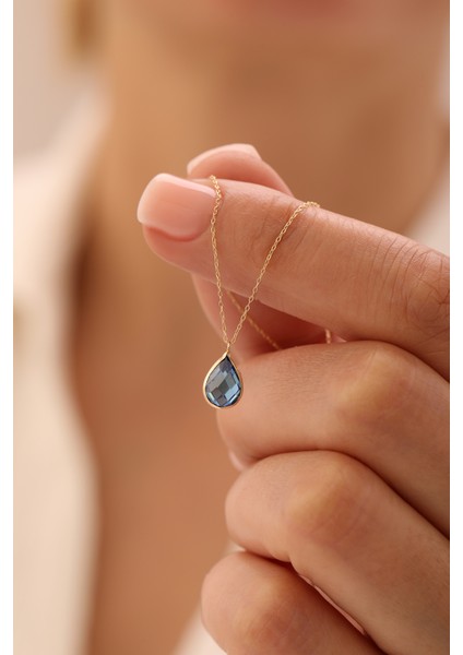 14 Ayar Altın Safir Taşlı Kolye