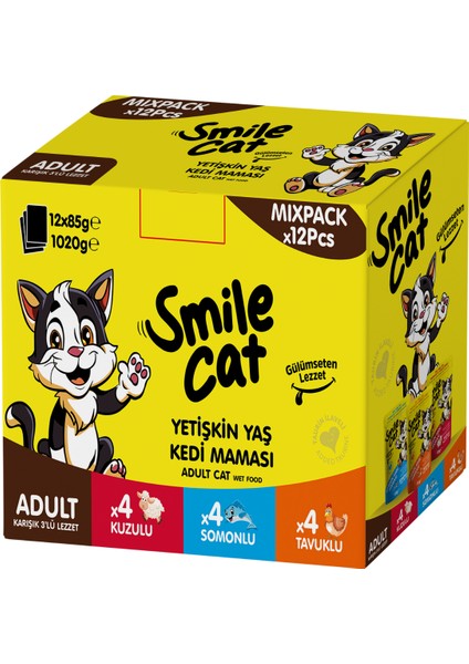 Smıle Cat Pouch Mix 12 Adet x 85 Gr. Kuzu/somon/tavuklu fiyatları