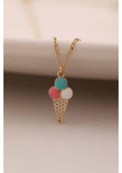 14 Ayar Altın Külah Dondurma Çocuk Kolyesi