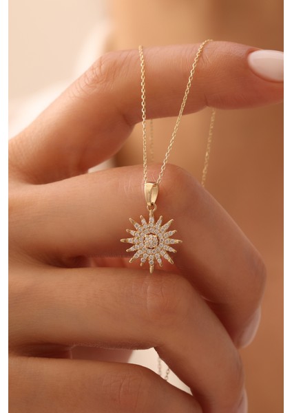 14 Ayar Altın Taşlı Modern Güneş Kolye fiyatları