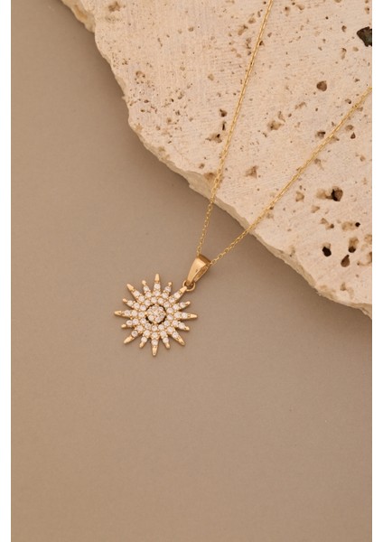 14 Ayar Altın Taşlı Modern Güneş Kolye fırsatları