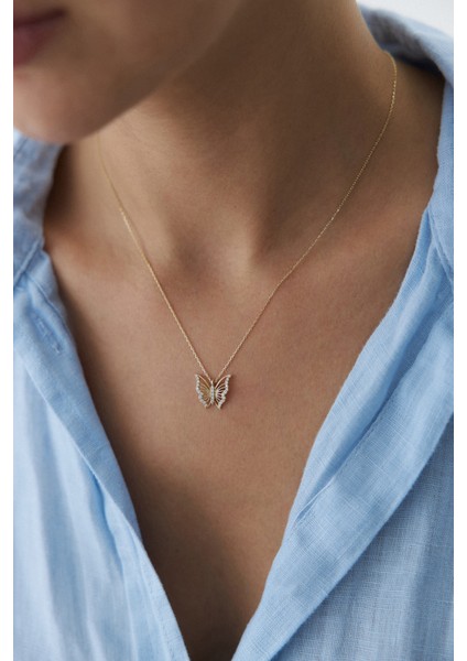 14 Ayar Altın Nostaljik Kelebek Kolye
