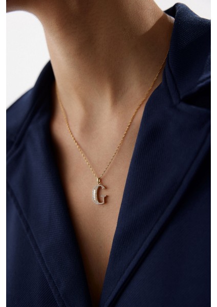 14 Ayar Altın Singapur Taşlı Harf Kolye