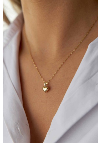 14 Ayar Altın Italyan Aynalı Kalp Kolye