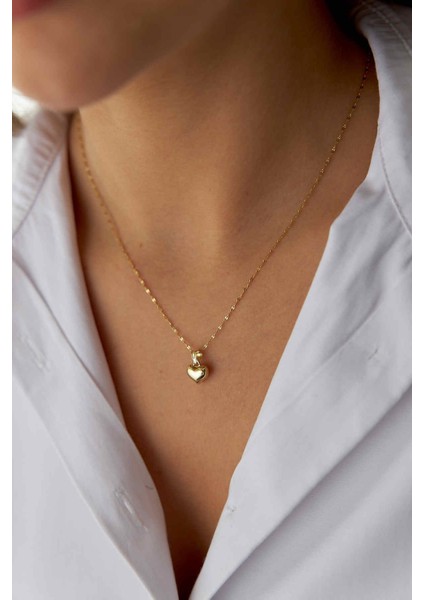 14 Ayar Altın Italyan Aynalı Kalp Kolye modelleri