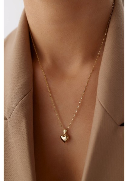 14 Ayar Altın Italyan Aynalı Kalp Kolye