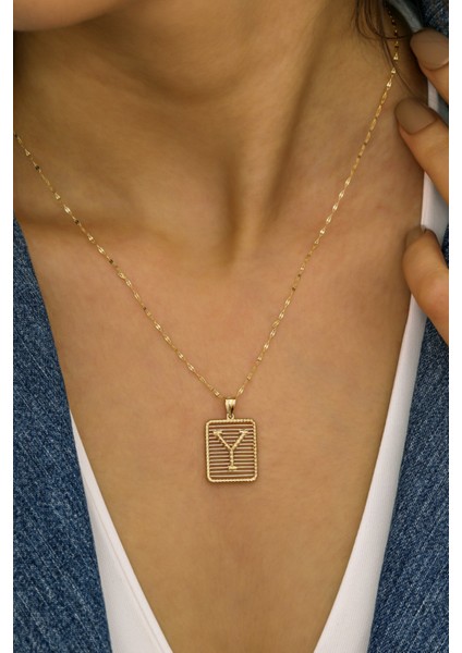 Altın Ince Italyan Aynalı Zincir Harf Kolye