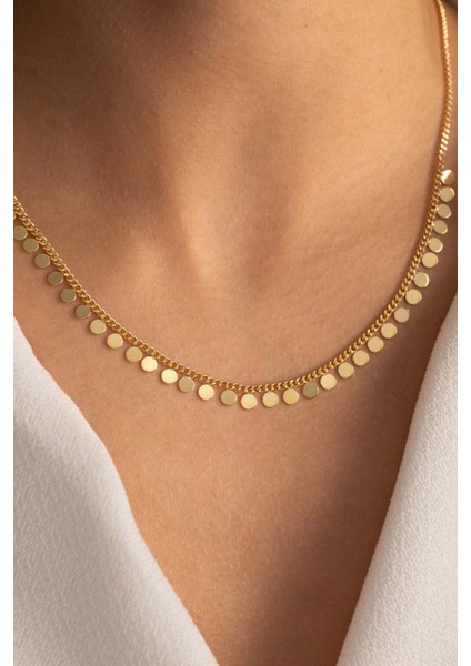 14 Ayar Altın Sıralı Pullu Kolye