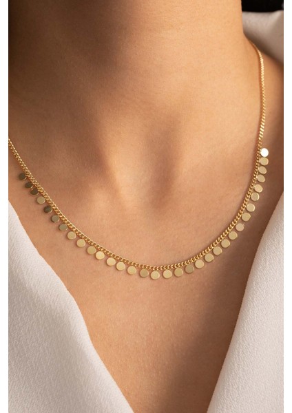 14 Ayar Altın Sıralı Pullu Kolye fiyatları