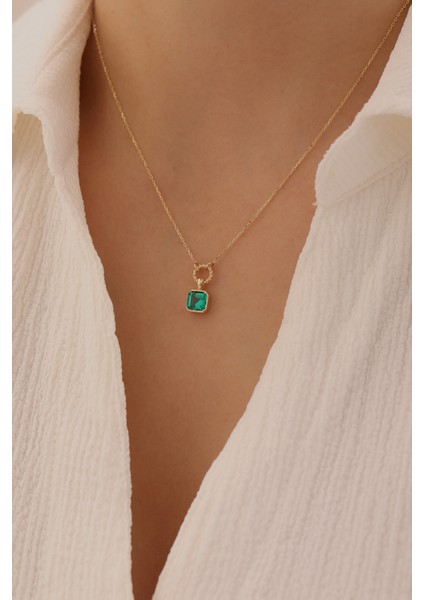 14 Ayar Altın Kare Zümrüt Kolye modelleri