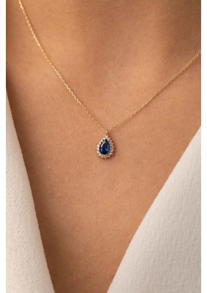 14 Ayar Altın Safir Taşlı Kolye