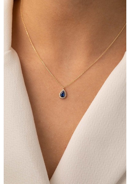 14 Ayar Altın Safir Taşlı Kolye fiyatları