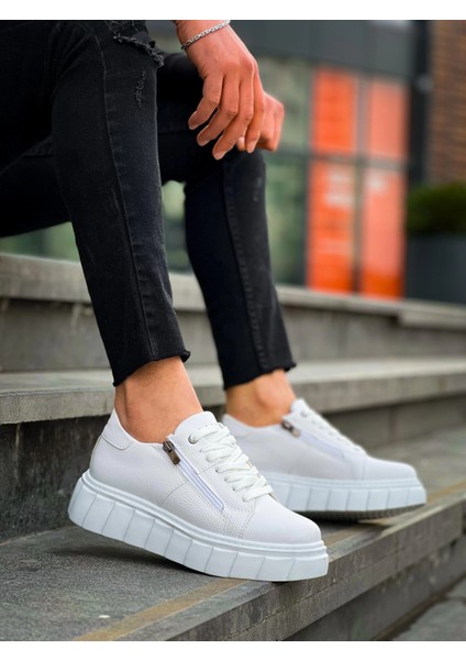 Techmrt KB-X155 Kuback Beyaz Cilt Detaylı Beyaz Yüksek Taban Günlük Spor Ayakkabı (Numara: 42)