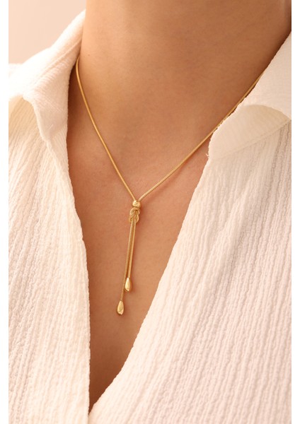 14 Ayar Altın Tondo Zincir Düğüm Damla Kolye