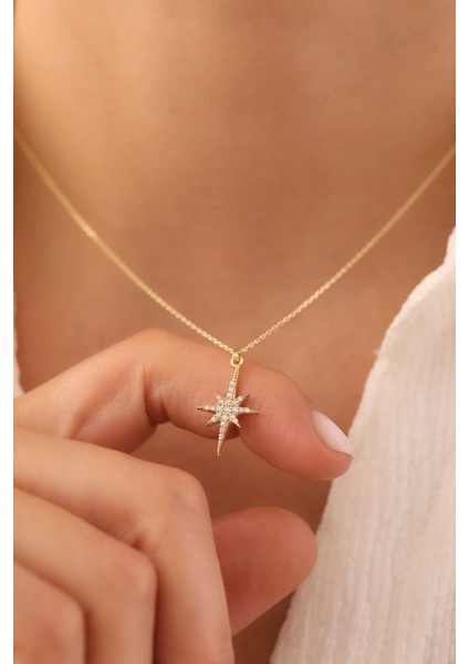 14 Ayar Altın Taşlı Kuzey Yıldızı Kolye