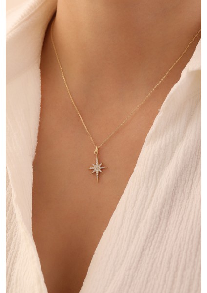 14 Ayar Altın Taşlı Kuzey Yıldızı Kolye modelleri