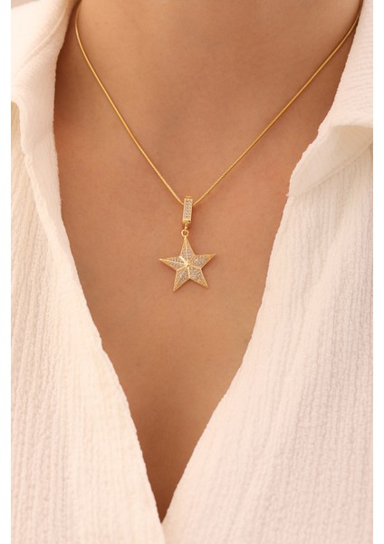 14 Ayar Altın Balık Sırtı Zincir Yıldız Kolye modelleri