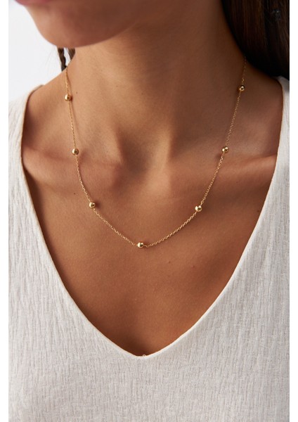 14 Ayar Altın Forse Zincir Sıralı Top Kolye modelleri