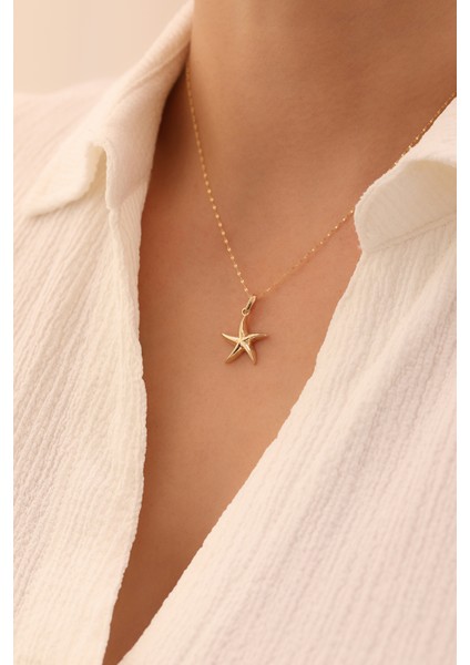 14 Ayar Altın Aynalı Zincir Deniz Yıldızı Kolye fiyatları