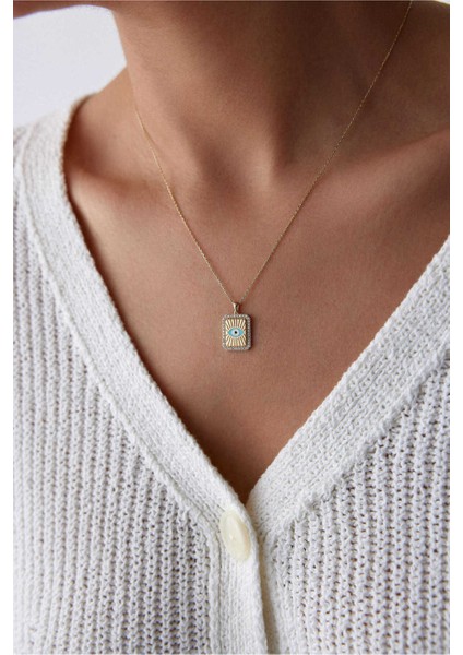 14 Ayar Altın Taşlı Plaka Göz Kolye